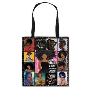 Tegnefilm Afro Brune Piger Print Håndtaske Kvinder Mode Totes Tasker Latinoer Af Lady Shopping Taske Søde Kvindelige Skulder Tasker