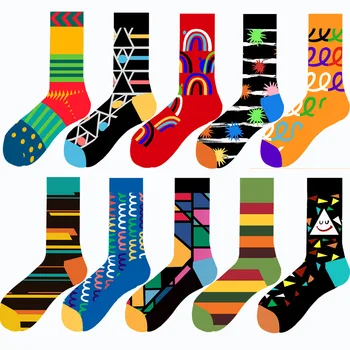 Nye Ankomst Mærke Mænds Happy Socks Mænd Harajuku Kæmmet Bomuld Nyhed geometri Mænd Mode Sjove Sokker til Herre Gave