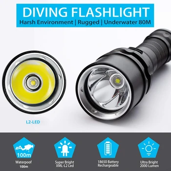 Super lyse Dykning Lommelygte IP68 højeste vandtæt rating Professionel dykker-lys Drevet af 18650 batteri Med hånd reb 150112