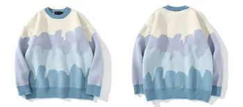 Sweater Mænd Harajuku Hip Hop Streetwear Pullover O-hals Rainbow Forår og Efterår Oversize Mode Afslappet Par Mandlige Trøjer 150839
