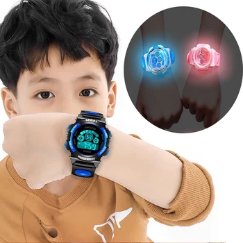 Børns elektroniske ure farve lysende skive liv vandtæt multi-funktion lysende alarm ure ure til drenge og piger