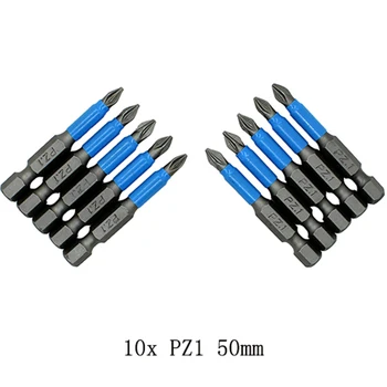10stk/Masse 50mm PZ/PH Anti Slip Pozidrive Bit Hex Shanked Skruetrækker med Bits GCr15 Magnetiske Enkelt Hoved