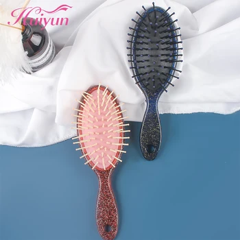 Huiyun Kam Anti-statisk Massage Hair Brush Virvar Detangle Brusebad Salon Hair Styling Frisør Lige Curly Crystal Håndtag