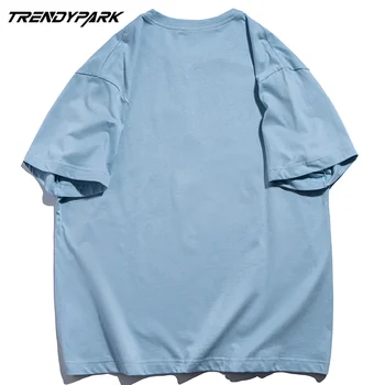 Hip Hop Løs T-Shirt Med Broderi Bærer Print T-Shirt 2021 Mænd Harajuku Bomuld Casual Korte Ærmer Streetwear T-Shirt Grøn Tee