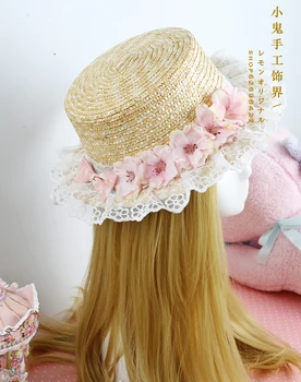 Lolita bløde søster strå hat sød strå hat rejse forældre-barn-modeller tøj græs hat have prinsesse vind lille hat 152490
