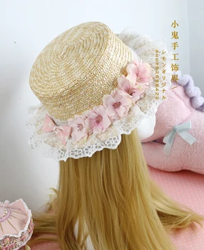 Lolita bløde søster strå hat sød strå hat rejse forældre-barn-modeller tøj græs hat have prinsesse vind lille hat