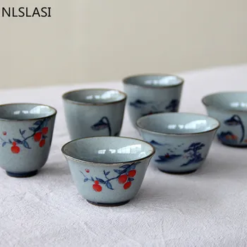 4 stk/sæt Jingdezhen Retro Keramik Tekopper håndmalede Blomster Mønster Te-Skålen Kinesisk Porcelæn Te sæt Tilbehør Master cup 152674