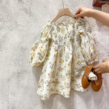 Baby Piger Blomstret Kjole med Lange Ærmer koreansk Stil Foråret Tøj 1-8 Y 154006