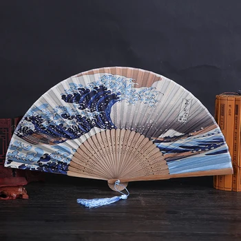 Silke Hånd Fan Mount F-uji Kanagawa Bølger Japansk Folde Fan Lomme Fan Bryllup Fest Dekoration Gaver Hjem vægdekoration 154112
