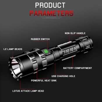 CEHOLYD LED Lommelygte L2 10000 Lumens Professionel brænder for Taktisk Jagt Fiskeri Lys USB-Genopladelig Vandtæt