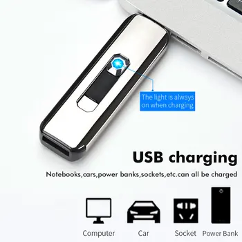 Elektrisk Lysere Touch Screen Genopladelige Lettere USB Charge Lightere omgivende luft. flammeloes Vindtæt Metal Cigaret Lettere For Mænd