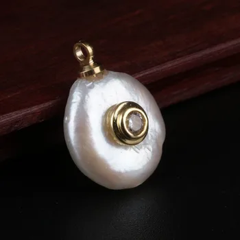 Lille hvid krystal klart cz charme naturlige mønt ferskvandsperle perle fine guld kæde vedhæng choker halskæde til kvinder 155449