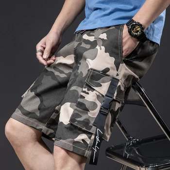 2021 sommeren lige løs camouflage shorts i klassisk stil, elastisk talje snøre unge mænd casual plus size casual shorts 1559