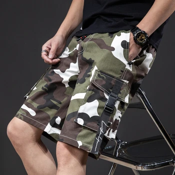2021 sommeren lige løs camouflage shorts i klassisk stil, elastisk talje snøre unge mænd casual plus size casual shorts