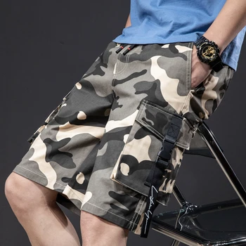 2021 sommeren lige løs camouflage shorts i klassisk stil, elastisk talje snøre unge mænd casual plus size casual shorts