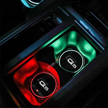 7 Farverige USB Bil-Logo Led-Lys Atmosfære Cup Lysende Coaster Holder Til Audi Q5 FYB Quattro Auto Tilbehør 15601