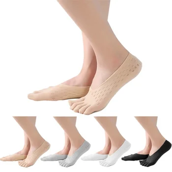 Mode Tynd Sok Tøfler Kvinder Usynlige Silikone Anti-skid Fem Finger Sokker Silikone Non-slip Fem-finger Sokker