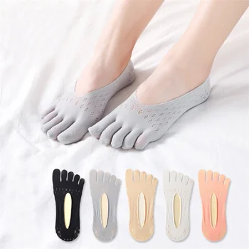 Mode Tynd Sok Tøfler Kvinder Usynlige Silikone Anti-skid Fem Finger Sokker Silikone Non-slip Fem-finger Sokker