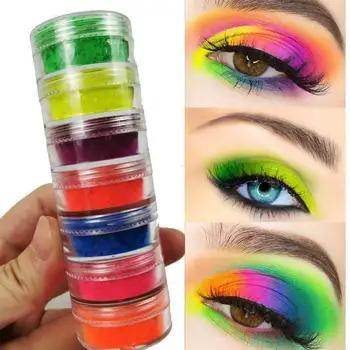 6 Farver øjenskygge Neon Pulver Mat Eye Makeup Let At Bære Art Maling Nail Art Glitter Farve Halloween Makeup Kosmetiske TSLM1 156351