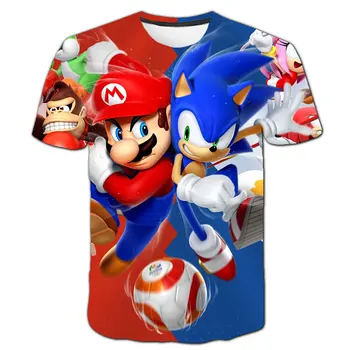 Mario Sonic T-Shirt, Børn Tøj Tegnefilm Korte Ærmer Kids Tøj Sommeren Drenge Tøj Piger, Toppe, T-Shirts 4 Til 14 År 156762
