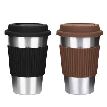Rustfrit stål moderne kop kaffe, non-slip anti-slip dække med silikone låg, drikkeskål, øl, te, kaffe cup