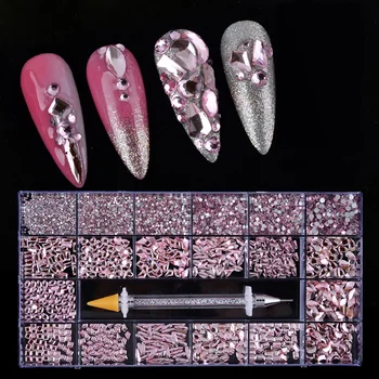1 Kasse Søm Rhinestones +1stk Øremærkninger Pen Picker Flatback Crystal Multi-Figurer Tilbehør til Nail Art Dekoration Glas Sten VI-E5 156977