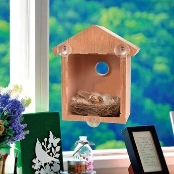 Træ Udendørs Have Fodring Af Fugle Hus Vindue Sugekopper Birdhouse Dispenser Mad Container House Bird Feeder 157234