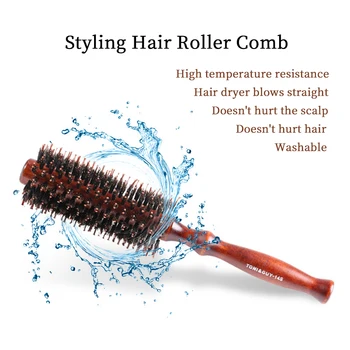 Lige twill krøllet hår kam, naturlige vildsvin stritter kam, professionelle frisør-shop cylinder kam, faste frisør værktøj