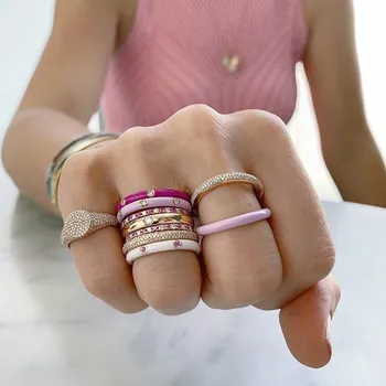 RAKOL 2021 Sommeren Nye Farverige Runde Cz Cz Emalje Fingerringe Dryp Olie-Ring for Kvinder Fluorescerende Mode Smykker