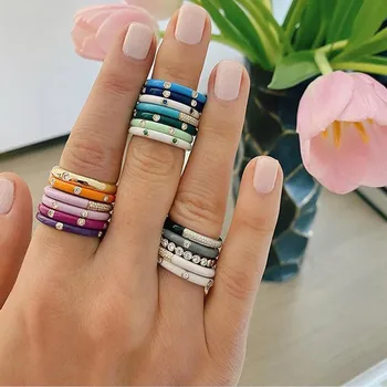 RAKOL 2021 Sommeren Nye Farverige Runde Cz Cz Emalje Fingerringe Dryp Olie-Ring for Kvinder Fluorescerende Mode Smykker