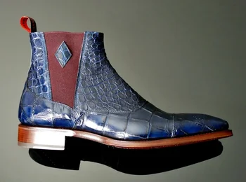 Mænd Fashion Luksus Spids Tå Chelsea Støvler Vintage Slange Komfortable Ankel Støvler Lynlås Mandlige Afslappet Boot NE006 159110