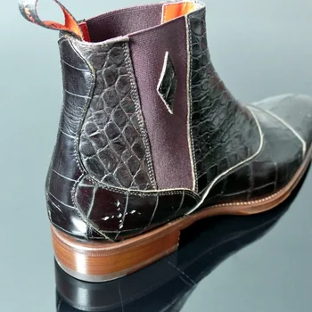 Mænd Fashion Luksus Spids Tå Chelsea Støvler Vintage Slange Komfortable Ankel Støvler Lynlås Mandlige Afslappet Boot NE006