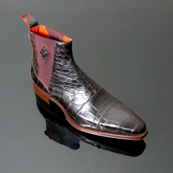 Mænd Fashion Luksus Spids Tå Chelsea Støvler Vintage Slange Komfortable Ankel Støvler Lynlås Mandlige Afslappet Boot NE006