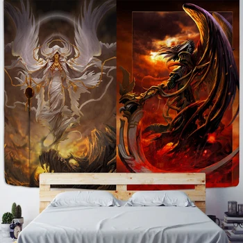 Dæmoner Og Engle Gobelin Væggen Hænger Magic Farverige Hippie Boheme TAPIZ Magi, Astrologi Værelses Hjem Indretning