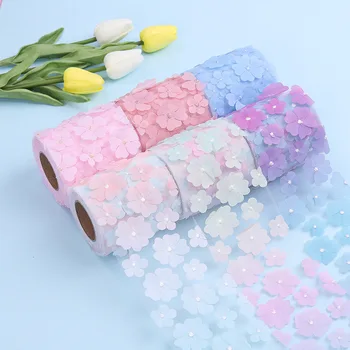 1Roll/Masse Multi Størrelse Rainbow Mesh Fem-Blomst Kronblad Stof Roll For DIY Håndlavet Bowknot Bryllup Og Indretning festartikler