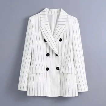LVWOMN Za Kvinder Blazer 2021 Vintage Stribe Office Suit Kvinder Foråret Dobbelt Breasted Pels Lange Ærmer+Casual Høj Talje Bukser, der Passer 159643