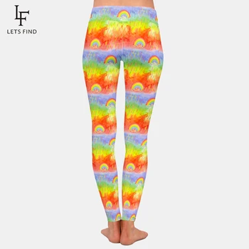 LETSFIND Mode Nye 3D-Tegnefilm Rainbow Print Kvinder, Stretch Bukser med Høj Talje Fitness Slank Blød Strømpebuks Plus Size Polyester 159963