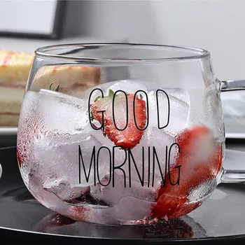 GOD MORGEN Gennemsigtigt Glas Og Kop Te, Drinks Dessert Morgenmad Mælk Cup Kreative Glas Krus Håndtere Drinkware