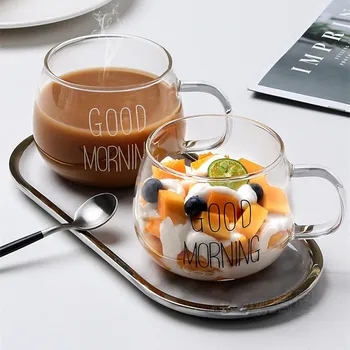 GOD MORGEN Gennemsigtigt Glas Og Kop Te, Drinks Dessert Morgenmad Mælk Cup Kreative Glas Krus Håndtere Drinkware