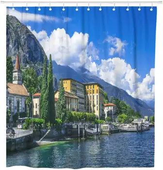 Sø Naturskønne Landskaber af Lago Di Como Cadenabbia Italien badeforhæng Vandtæt Polyester Stof 60 x 72 Cm-med Kroge 160851