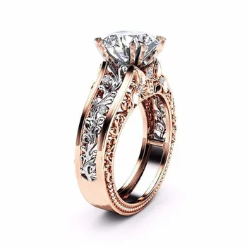 2021 HUITAN Luksus Flower Ring For Kvinder Med 10mm Runde Cut Cubic Zirconia Romantisk Bryllup Engagement Ringe, Smykker #6-10 Størrelse 161008