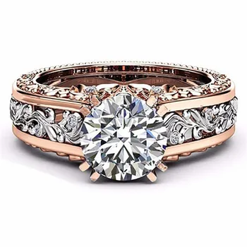 2021 HUITAN Luksus Flower Ring For Kvinder Med 10mm Runde Cut Cubic Zirconia Romantisk Bryllup Engagement Ringe, Smykker #6-10 Størrelse