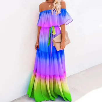 XUXI Kvinder, Off Skulder Summer Beach Fashion Dress Blonder Syning Gradvis-Forandringer Sexet Lang Nederdel Sommeren 2021 E1880 1613