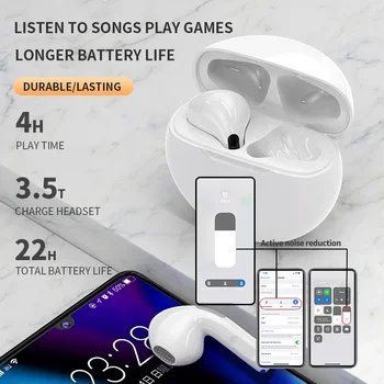 TWS Trådløse Hovedtelefoner Bluetooth Hovedtelefoner Air Pro 6 Øretelefoner Bas Headset Sport Vandtæt Ørestykke Med Mikrofon Til iPhone-Kontrol