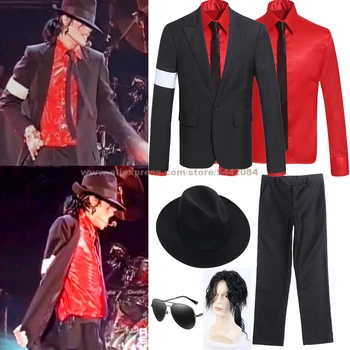 MJ Michael Jackson Dragt, Frakke, Jakke Farlige Armbind Outfit Rød Skjorte Prefromance Overtøj Part Cosplay Kostume Fans Prop