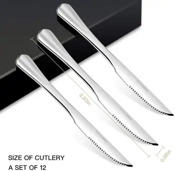 9 Inch12PCS Rustfrit Stål Steak Kniv Køkken Premium Middag Knive Professionel Savtakket Steak Knive