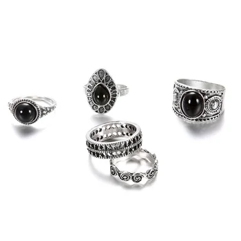 5 Stk/sæt koreansk Mode Ring Smykker 2021 Tendens Retro Uregelmæssigt Mønster Sort Perle Boho Ringe Til Kvinder Grunge Smykker Engros