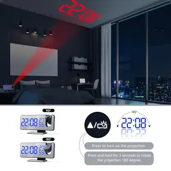 LED Digital Radio med Vækkeur Projektion Med Temperatur Og Luftfugtighed Spejl Ur Multifunktionelle Sengen Tiden Vise
