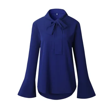 ZOGAA 2021 Ny Skjorte Kvinders Lange Ærmer Chiffon Fashion Top Søde Stil Tøj I Rene Farver Med Sløjfeknude Blusset Ærmer S-2XL