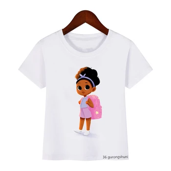 Kawaii dancing bløde piger print kids t-shirt sjove melanin piger afrikanske piger t shirt i sommeren afslappet toppe børn, tøj, t-shirt